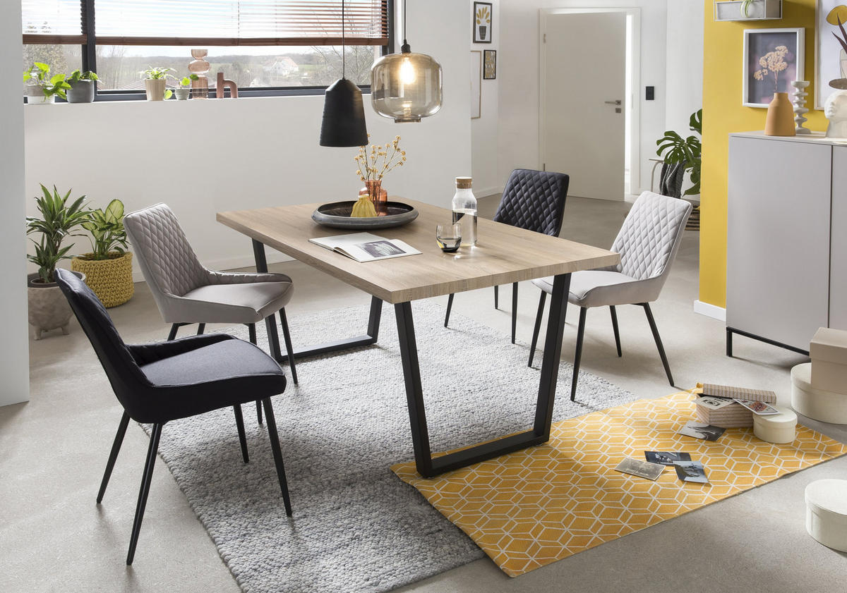 ESSZIMMERSTUHLL Oliver Stoff mit Diamantsteppung - 2er Set - Grau, Metall (52/86/56cm) - TPFLiving