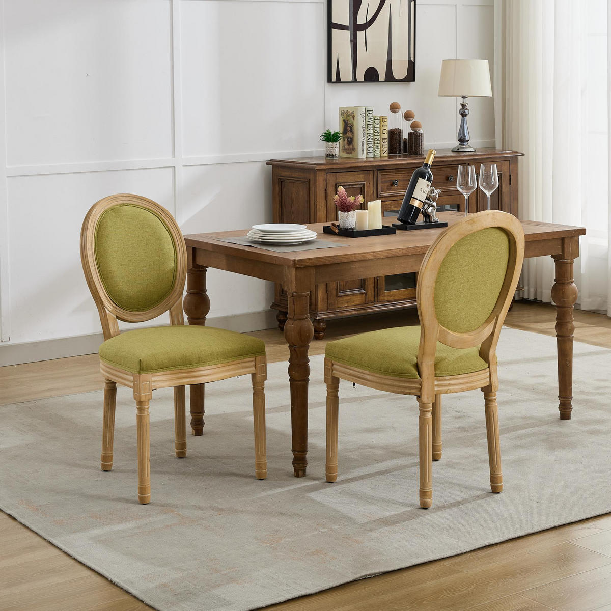 STUHL-SET DE-36323 2 Stück mit antikem Holzrahmen Olivgrün - Olivgrün, Holz (49/95/59.5cm) - ComfortXL