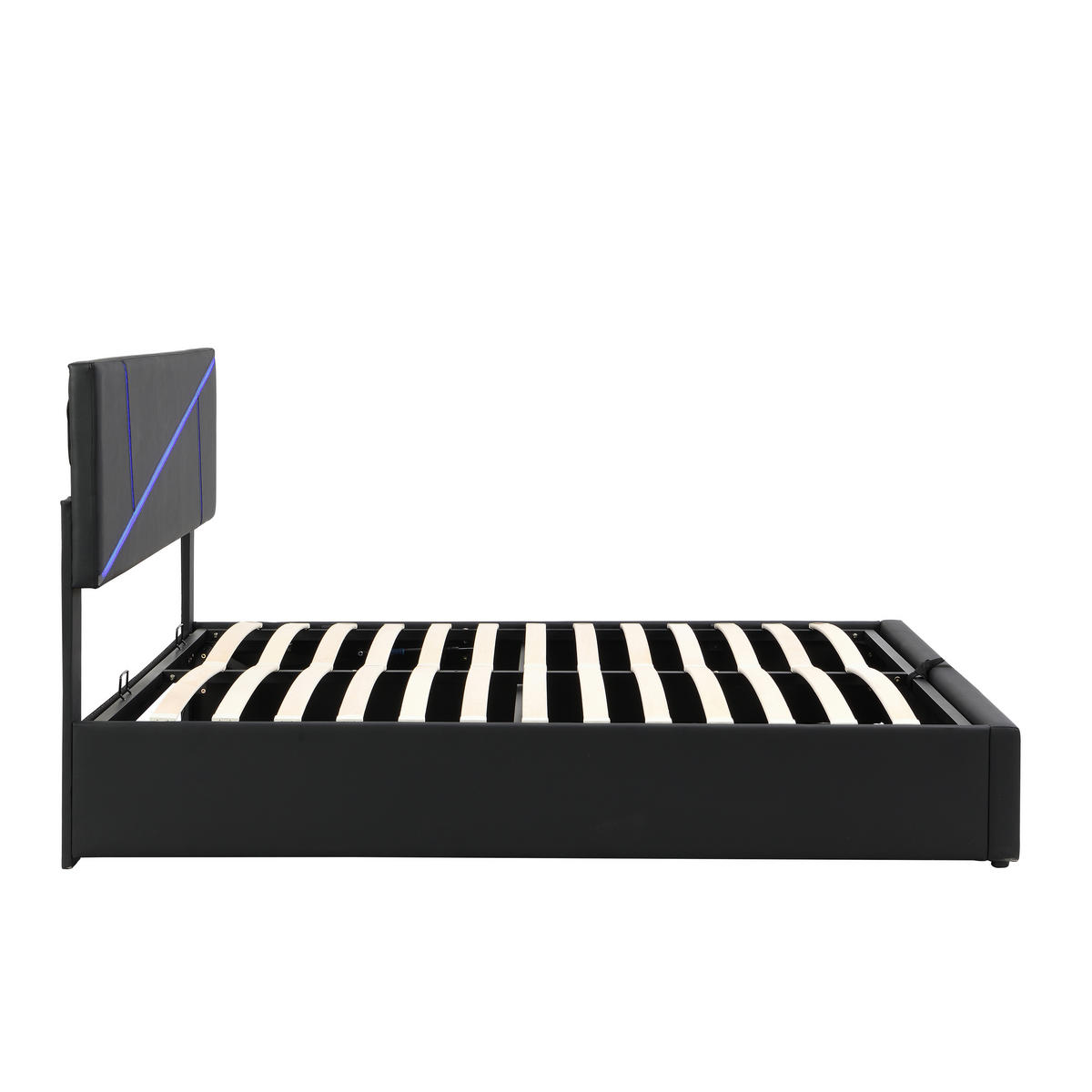 POLSTERBETT 140/200 cm in Schwarz mit Bettkasten und LED - Schwarz, Holzwerkstoff/Textil (140/200cm) - CHICFURN