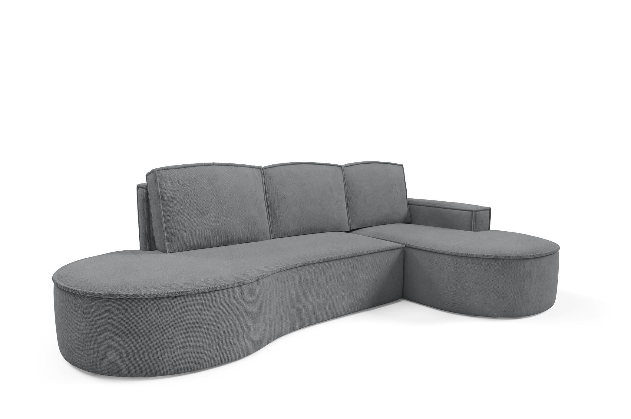 ECKSOFA Flow Graphit, mit Schlaffunktion und Kissen in Curio Stoff, rechte seite - Graphitfarben, Holzwerkstoff/Textil (277/157cm) - Bettso