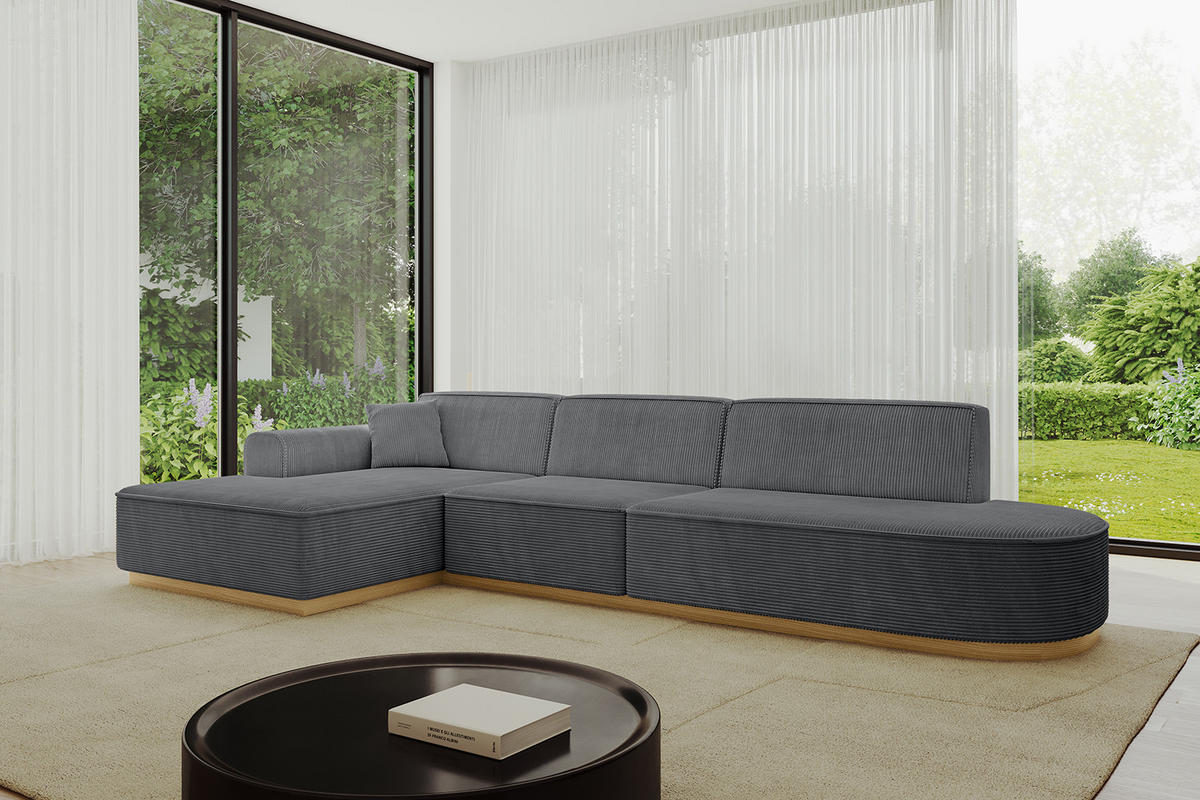 ECKSOFA Ottomane Links IREA-L2-v2 - 327x165x80 cm Duneklgrau - Dunkelgrau, Holzwerkstoff/Textil (327/165cm) - ALTDECOR