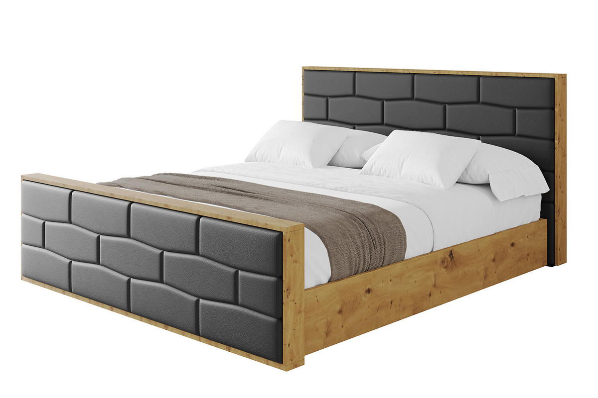 POLSTERBETT mit Bettkasten, Fußteil und Lattenrost, Boxbett mit Matratze H3/H4 - ENZO8-Z 160x200 Schwarz Kunstleder - Schwarz Hochglanz, Holzwerkstoff/Textil (160/200cm) - ALTDECOR