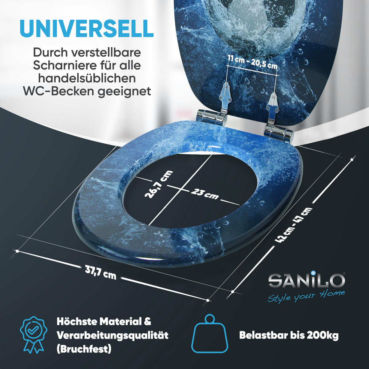 WC-SITZ mit Absenkautomatik Soccer - Blau, Holzwerkstoff (38/6/47cm) - Sanilo