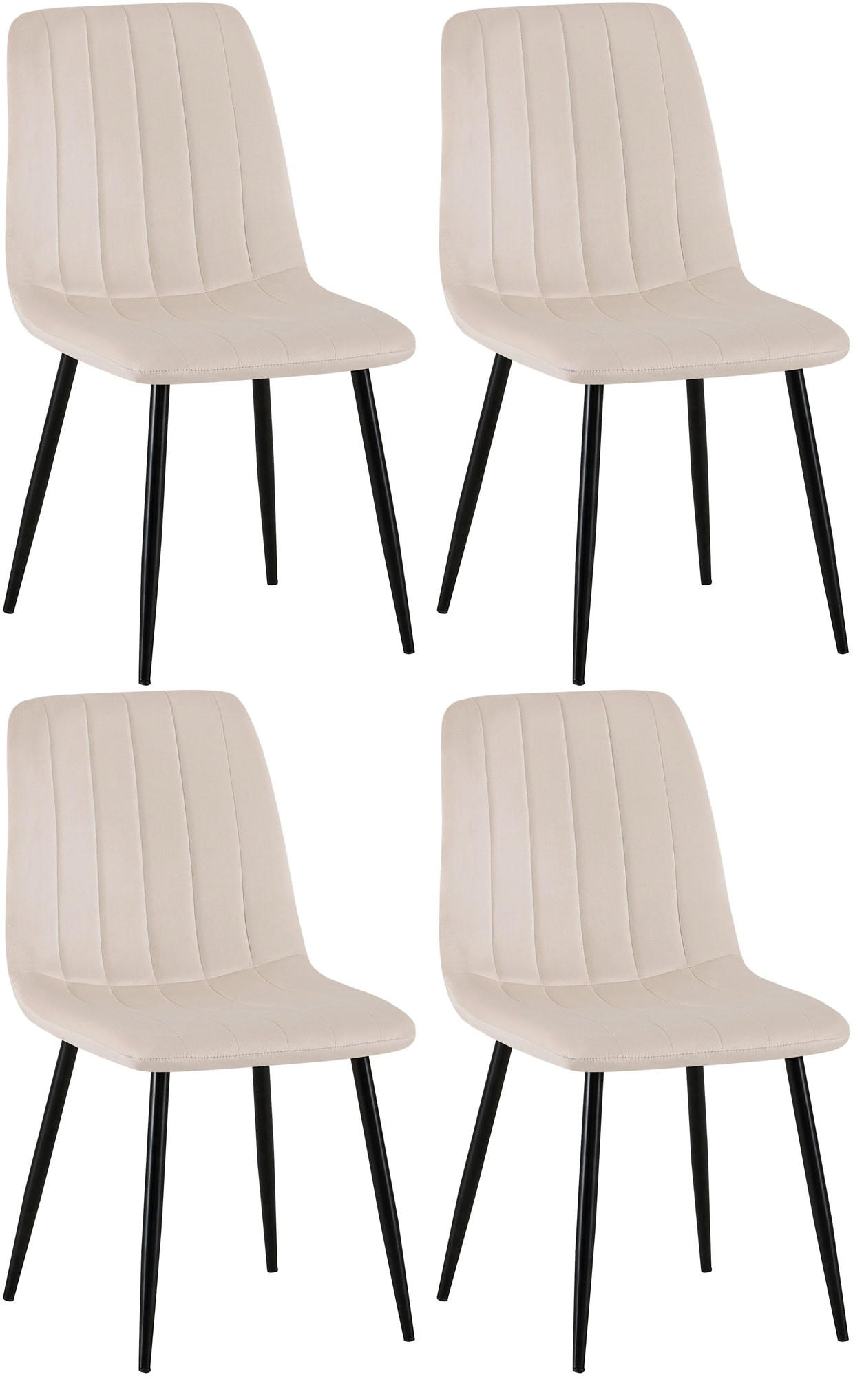 STUHL 4er Set Samt Creme - Creme/Schwarz, Textil/Metall (45/88/53cm) - CLP