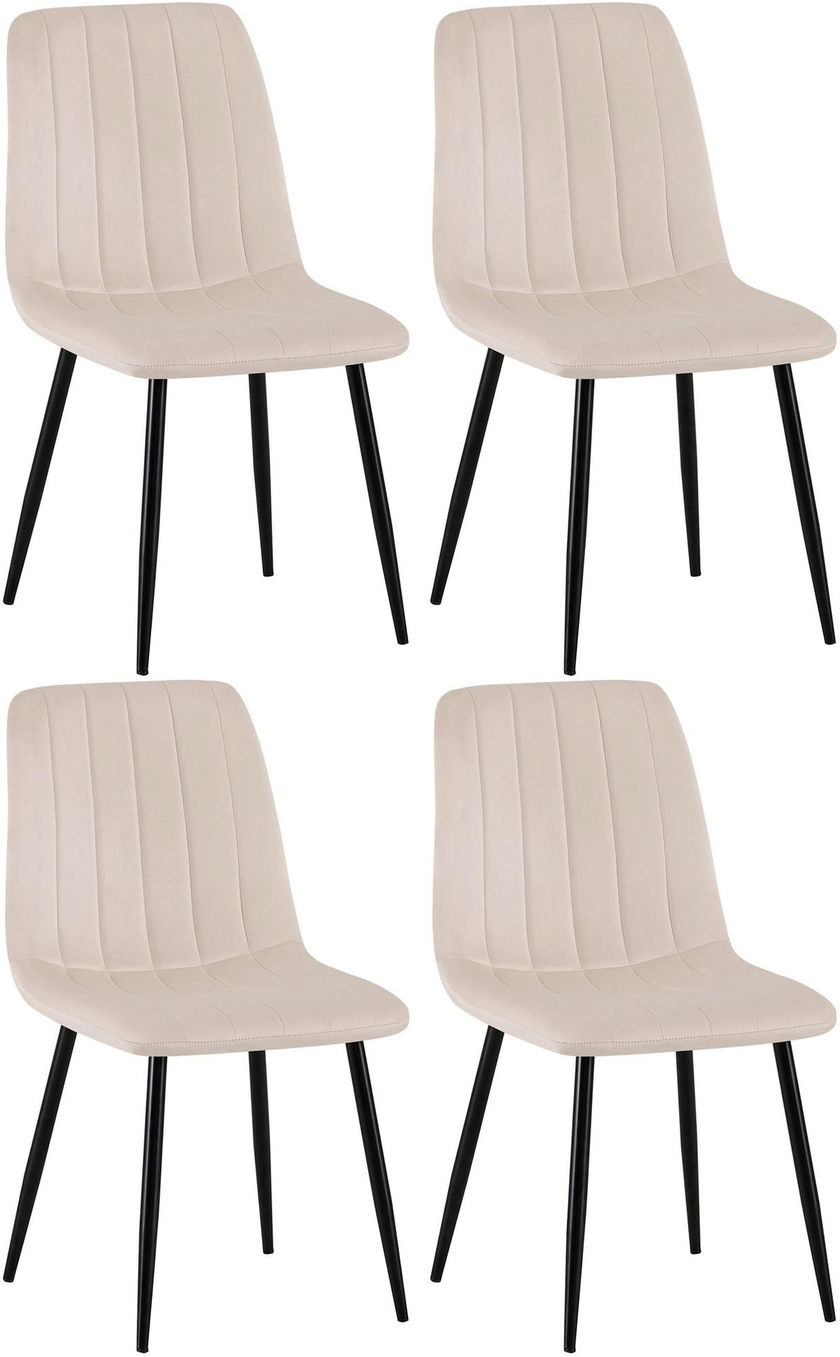 STUHL 4er Set Samt Creme - Creme/Schwarz, Textil/Metall (45/88/53cm) - CLP