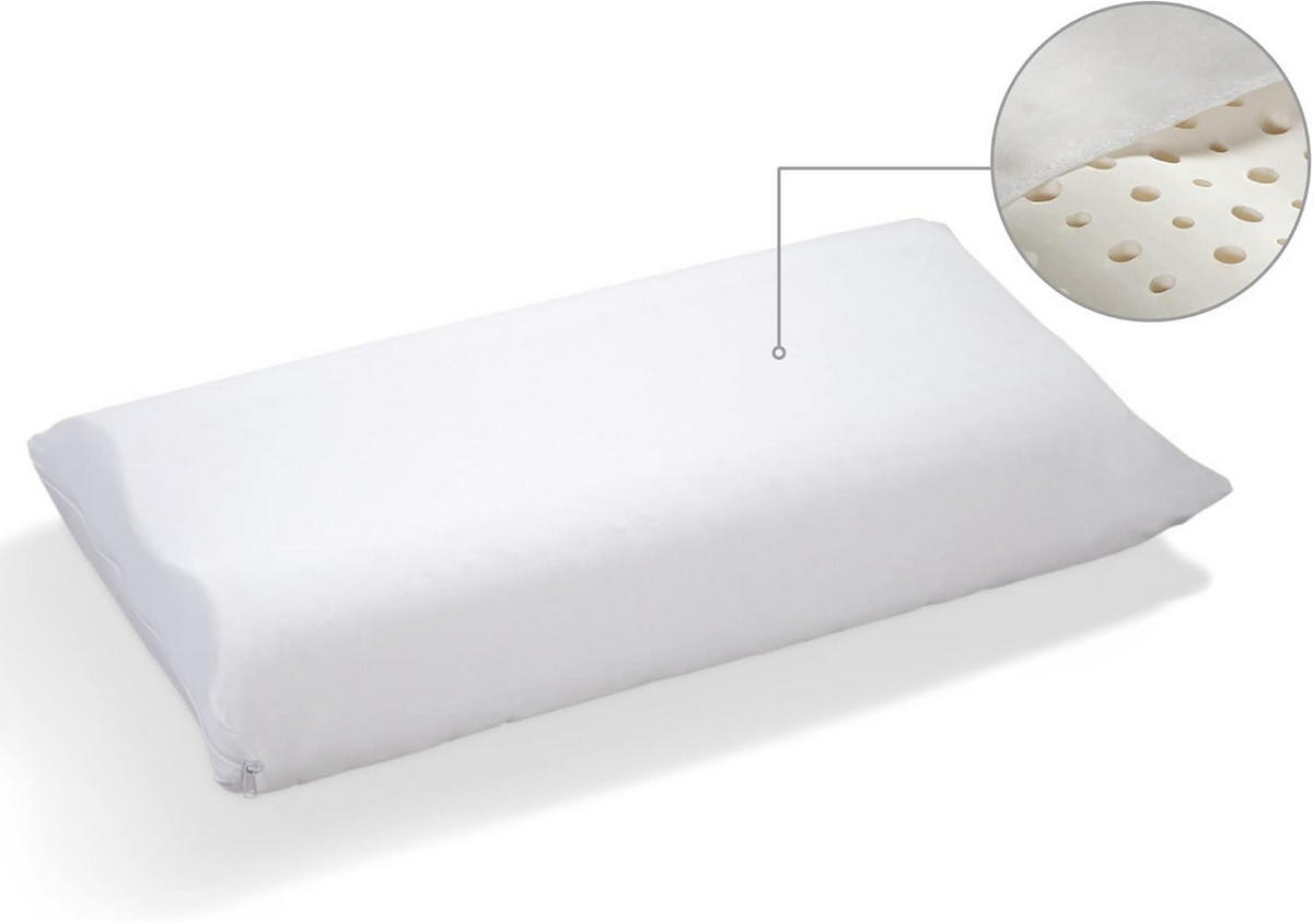 LATEX Kopfkissen Anatomic 38x60 cm – ergonomisch, atmungsaktiv, orthopädisch, für Seitenschläfer - Weiß, Naturmaterialien/Textil (38/60cm) - Letti Moderni