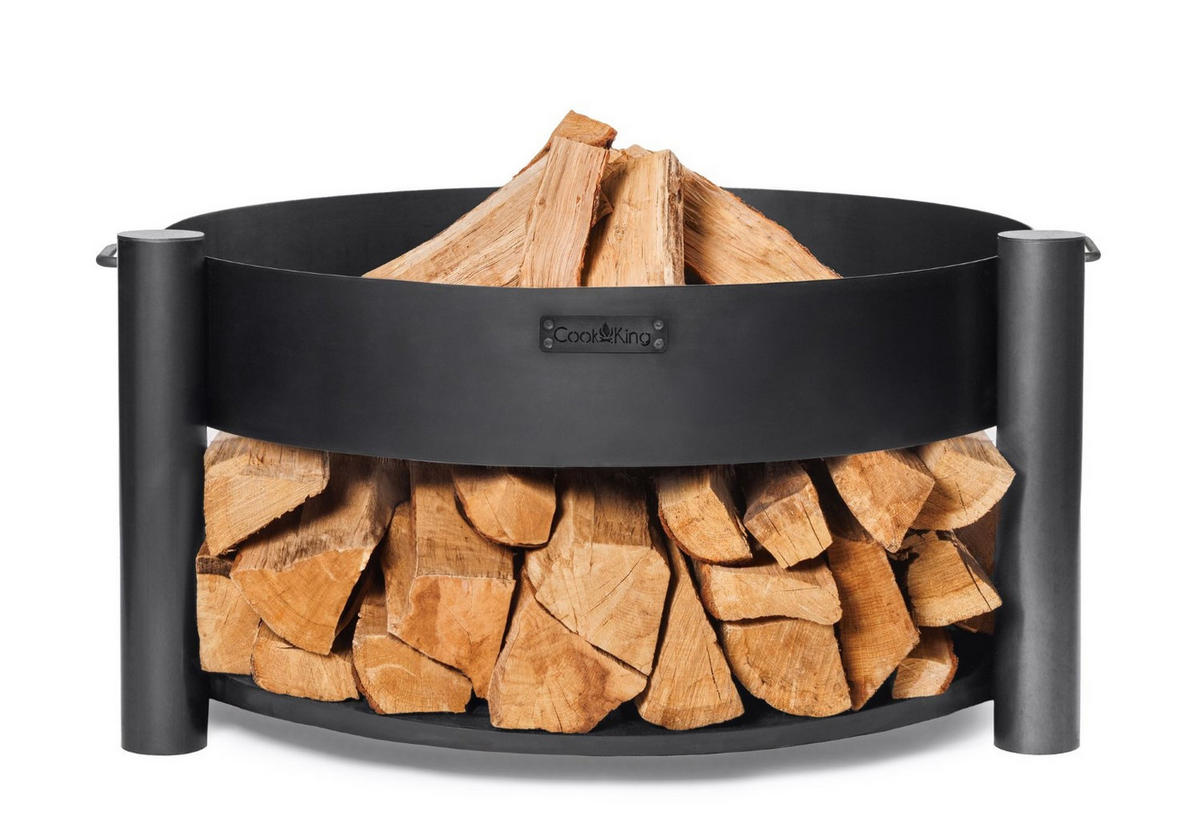 FEUERSCHALE Washington Stahl rund Ø 60 cm mit seitlichen Griffen - Schwarz, Metall (60/45/60cm) - Mr. Deko