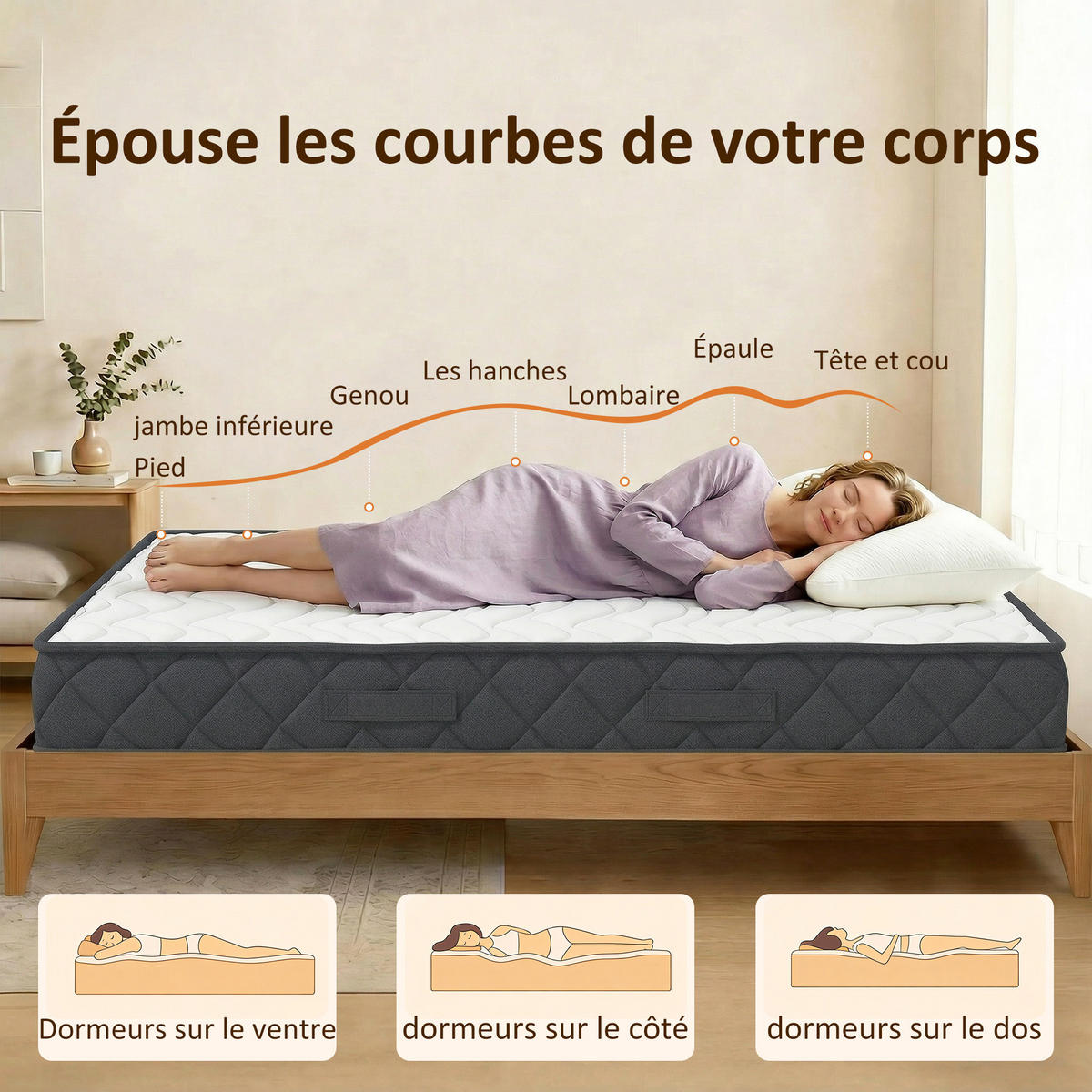 MATRATZE 140/190 cm DE-18536 20 cm Memory-Schaum - Grau, Textil (140/190cm) - ComfortXL