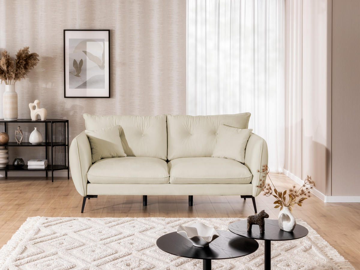 SITZGARNITUR 3+1 Nordloft Beige Samt - Beige/Schwarz, Holz/Textil (163/86/59cm) - S-Style Möbel
