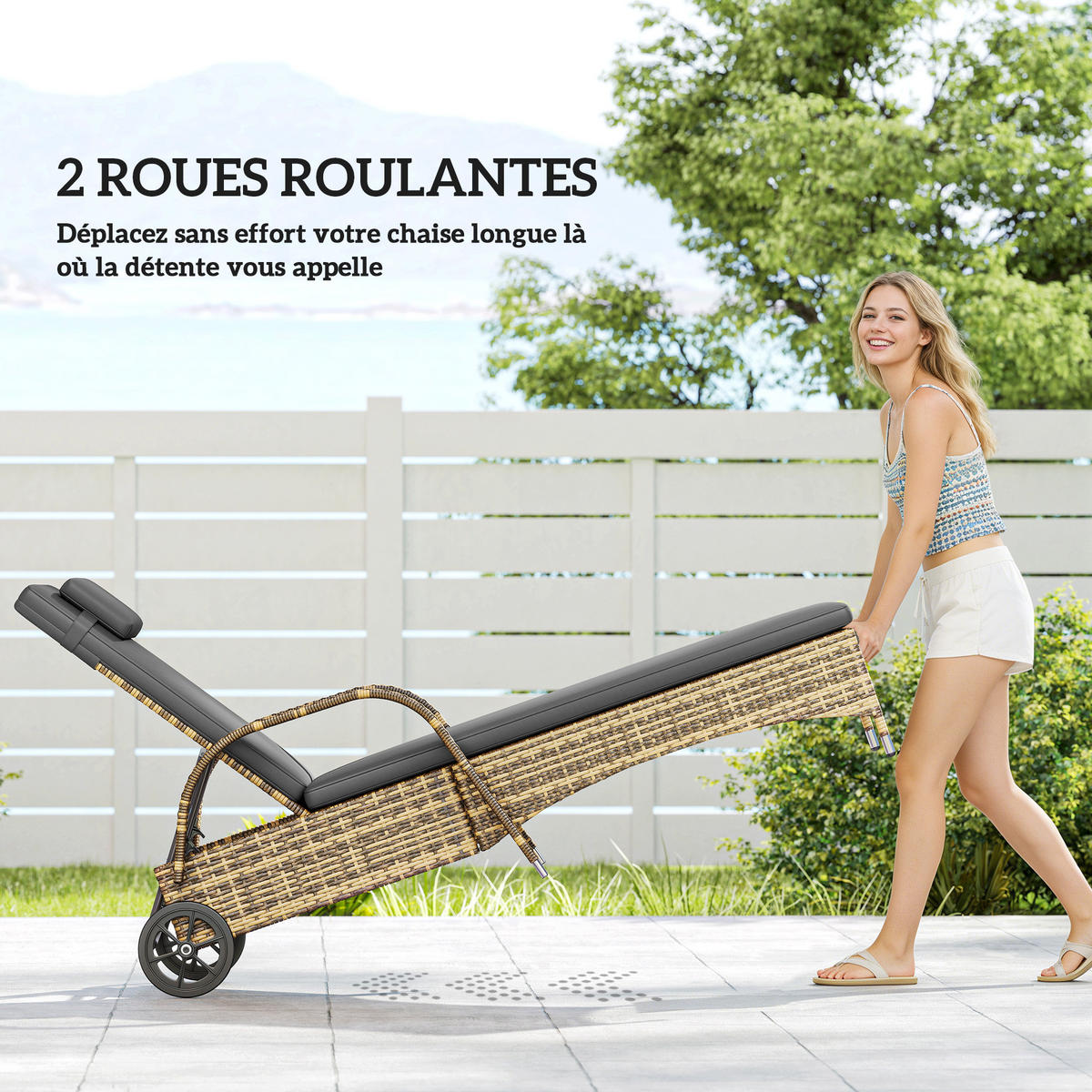 GARTENLIEGE 2er-Set mit Tisch DE-13683 verstellbar & Rollen Dunkelgrau - Dunkelgrau, Metall (73/103/200cm) - ComfortXL