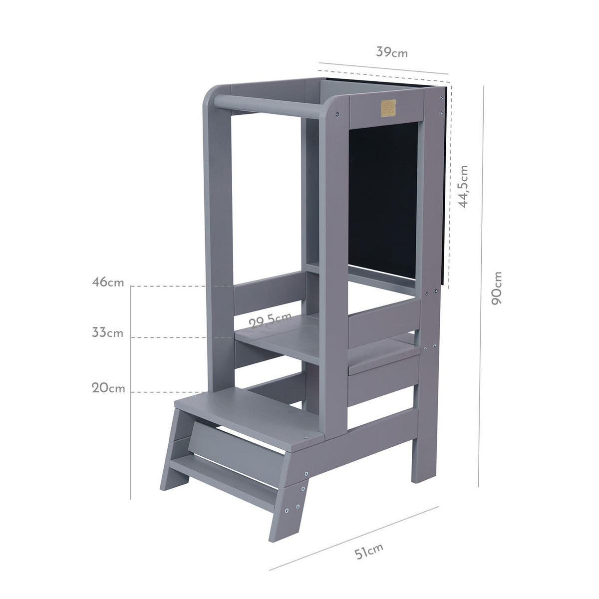 LERNTURM mit Tafel für Kinder, Natur Holz, Grau - Grau, Holz (39/90/90cm) - MeowBaby