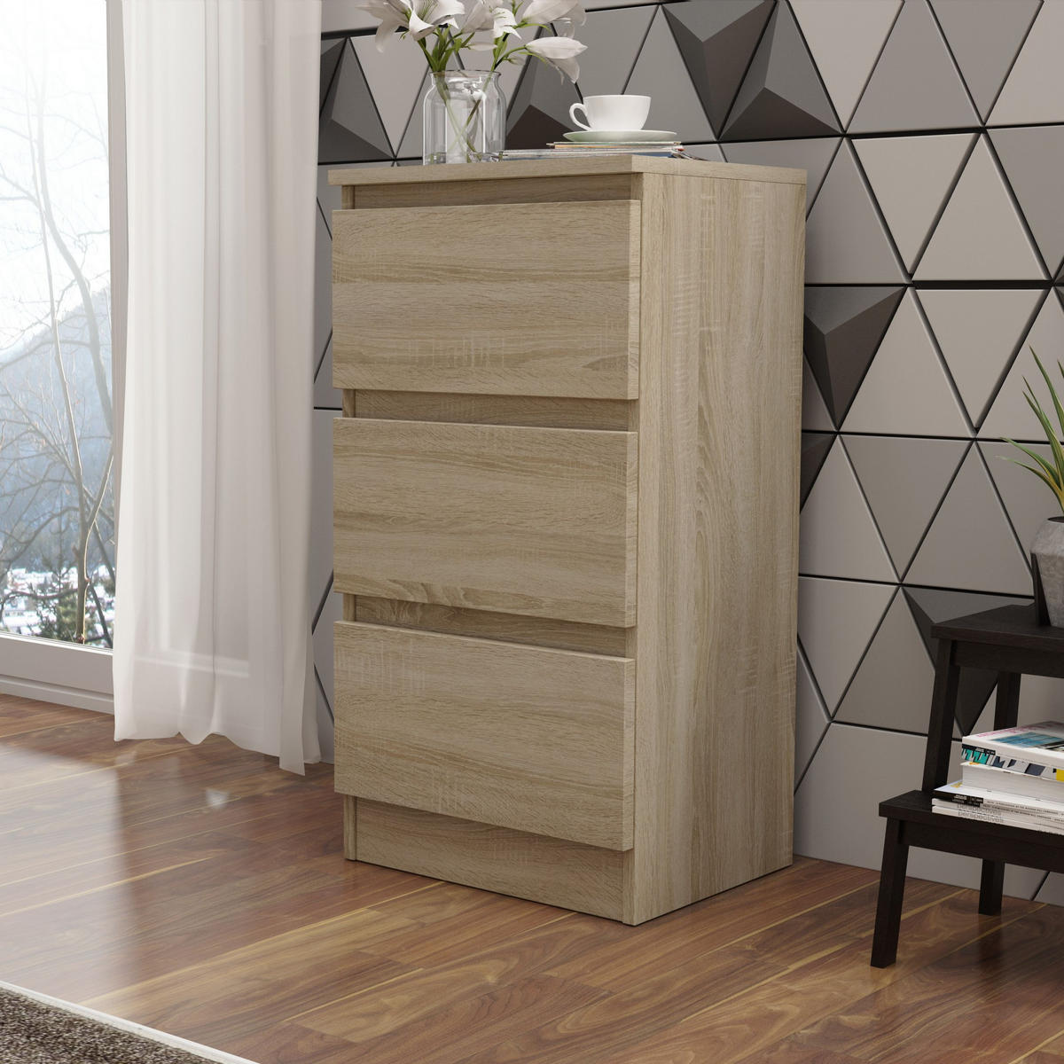 KOMMODE ALLEGRA 40/72/33 cm mit 3 Schubladen Sonoma Eiche - Sonoma Eiche, Holzwerkstoff (40/72/33cm) - MASSENO