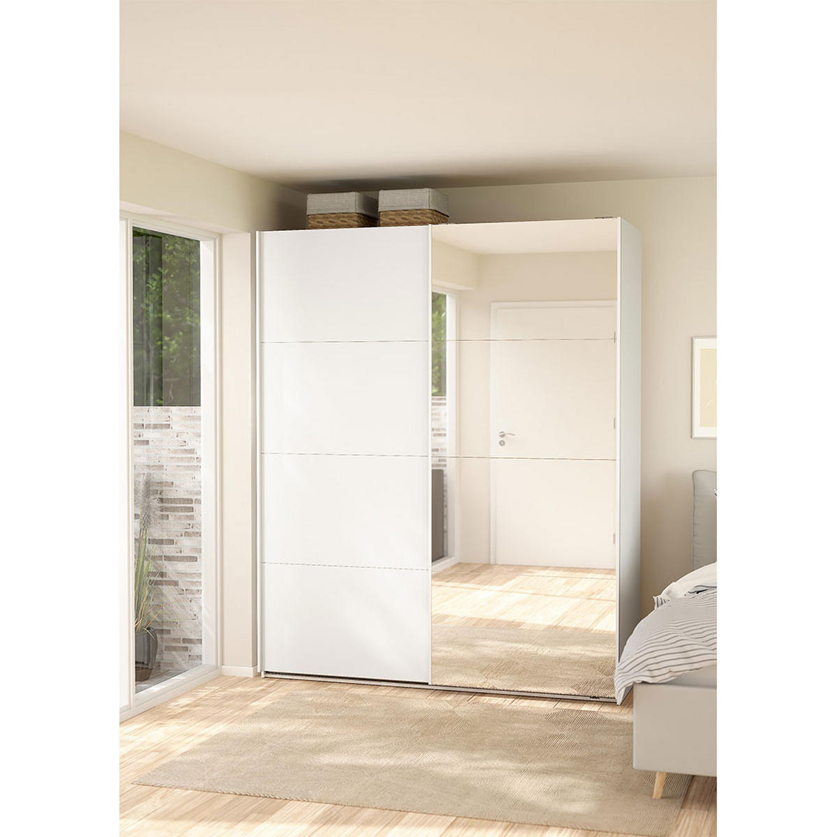 SCHIEBETÜRENSCHRANK, Bergamo, Weiß, Holzwerkstoff, 179 x 67 x 221 cm - Weiß, Holzwerkstoff (179/221/67cm) - ebuy24