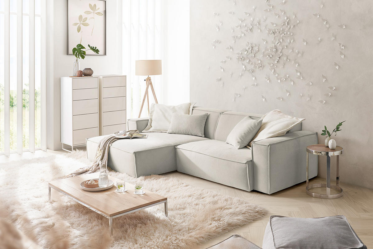 ECKSOFA SAMU Silber Cord - Silberfarben/Schwarz, Textil (276/168cm) - KAWOLA