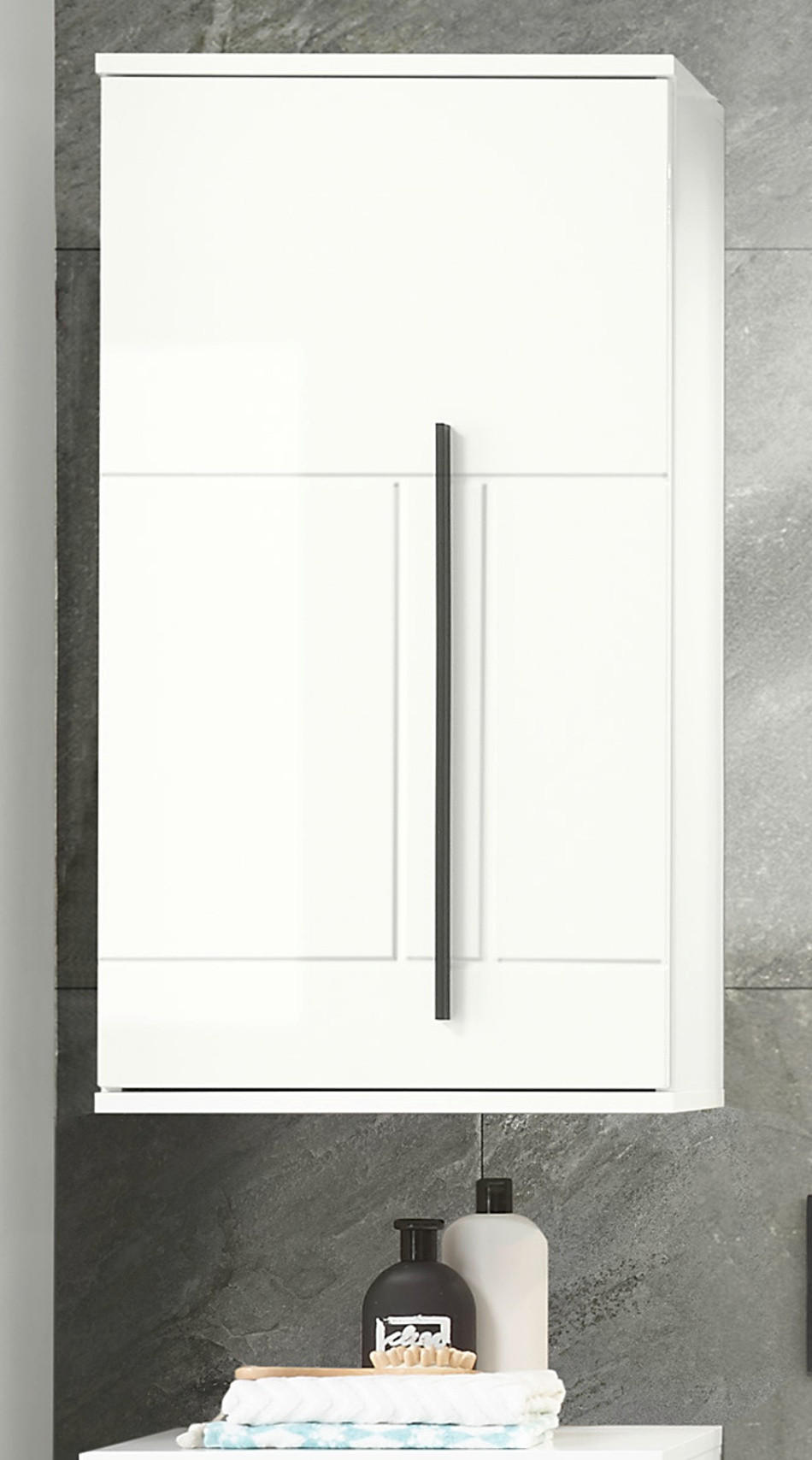 BAD-HÄNGESCHRANK weiß Hochglanz, Badschrank hängend, 45 x 85 cm - Weiß Hochglanz/Schwarz, Holzwerkstoff/Kunststoff (45/85/30cm) - Furn.Design