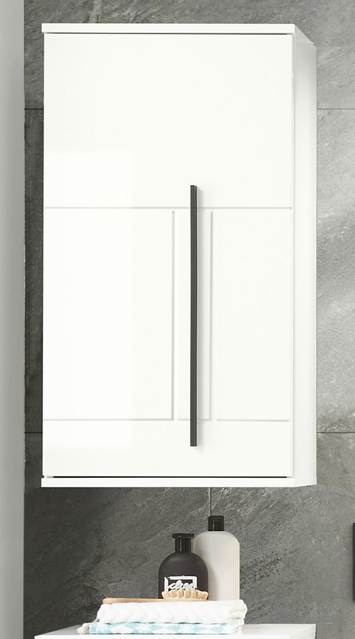 BAD-HÄNGESCHRANK weiß Hochglanz, Badschrank hängend, 45 x 85 cm - Weiß Hochglanz/Schwarz, Holzwerkstoff/Kunststoff (45/85/30cm) - Furn.Design
