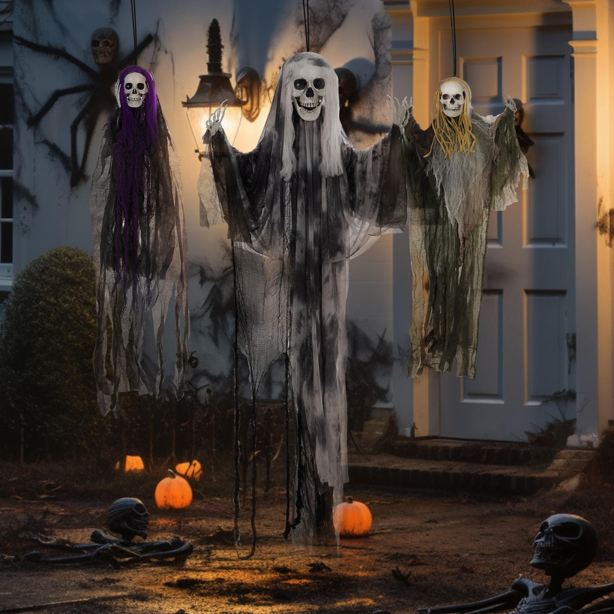 HALLOWEEN DECORATIONS 90/110/200cm Hängendes Skelett mit verstellbare Arme - Multicolor, Kunststoff/Metall (17/200/60cm) - HOMCOM