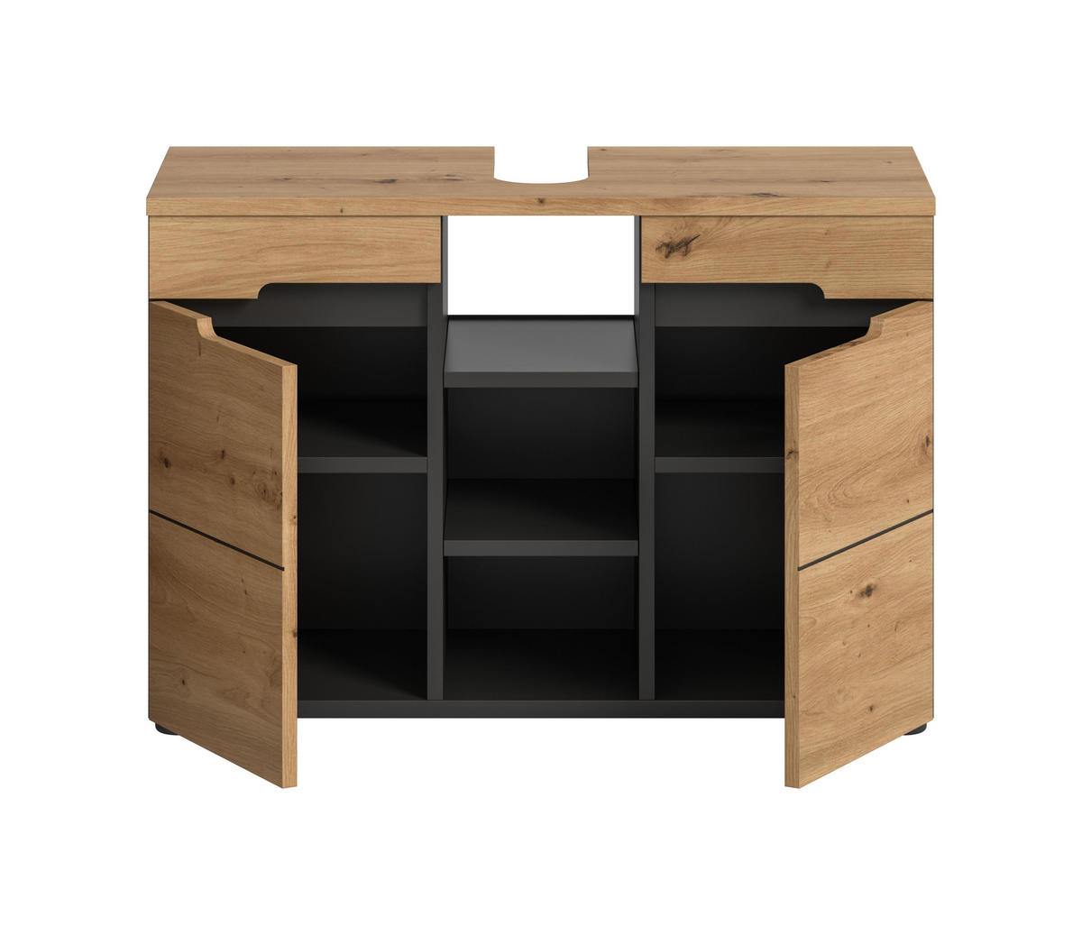 WASCHBECKENUNTERSCHRANK Canu Bad in Basalt grau Nb. und Artisan Nb. B/H/T: 80x55x34 cm - Grau, Holzwerkstoff (80/55/34cm)