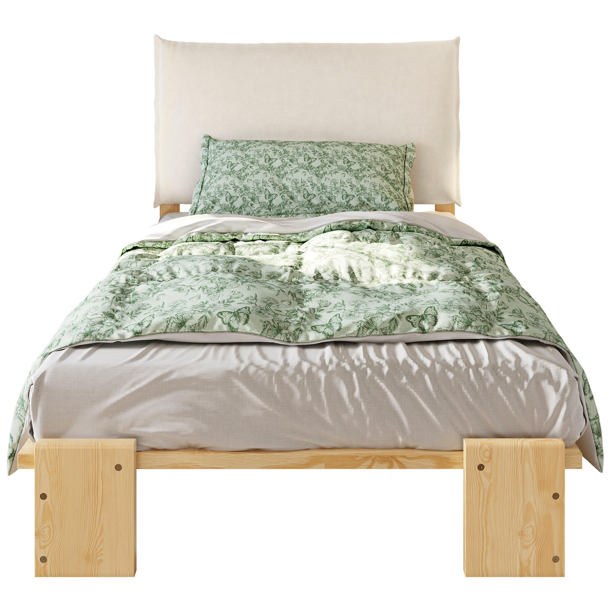 POLSTERBETT 90/200 cm natur aus Holz mit gepolsterter Rückenlehne - Naturfarben, Textil (90/200cm) - OKWISH