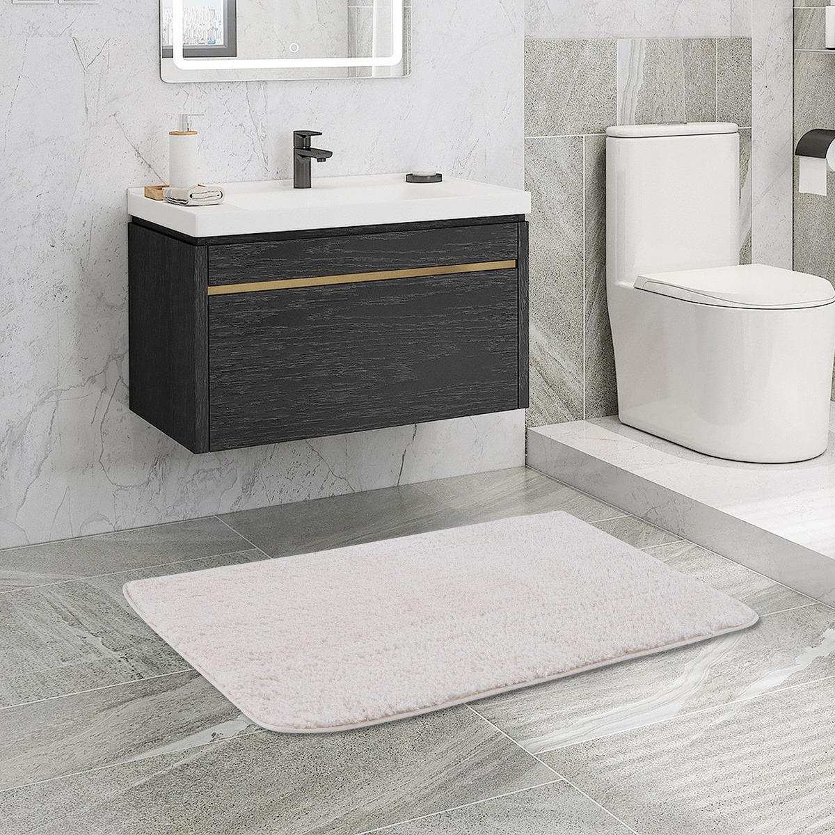 BADEMATTE rutschfest waschbar, weicher Badteppich, saugstark 50x80 cm Beige - Beige, Textil (50/80cm)