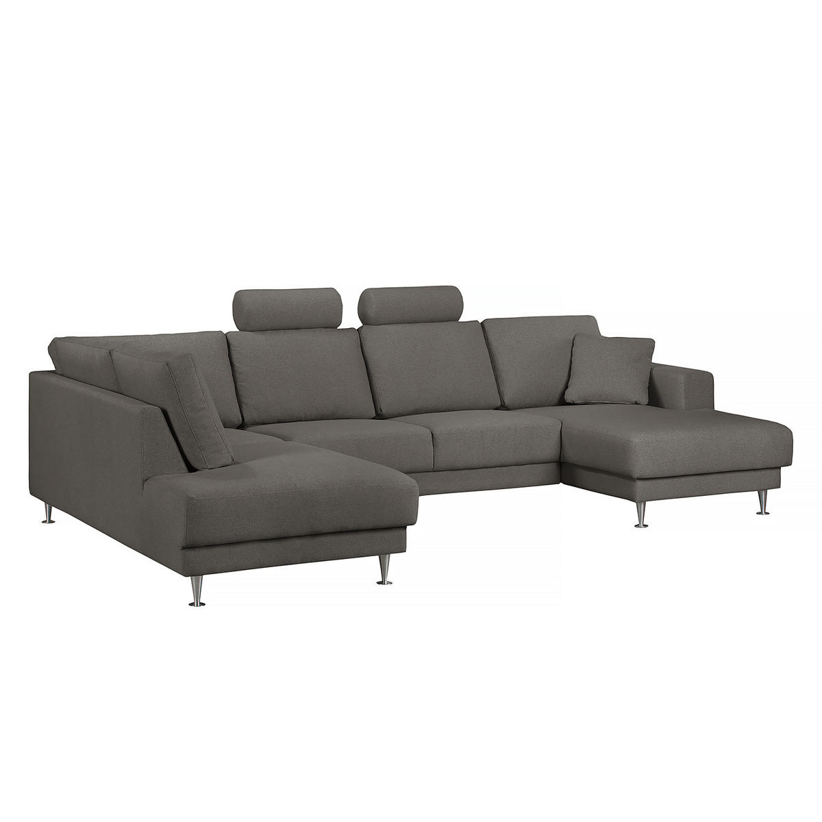 WOHNLANDSCHAFT mit Longchair und Ottomane - Dunkelgrau, Textil (305/85/200cm) - home24