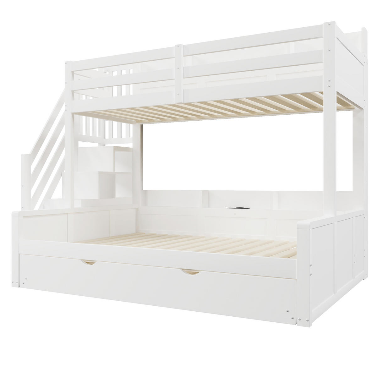 ETAGENBETT 140x200 cm mit Ausziehbett, Weiß - Weiß, Holz (140/200cm) - KOMHTOM