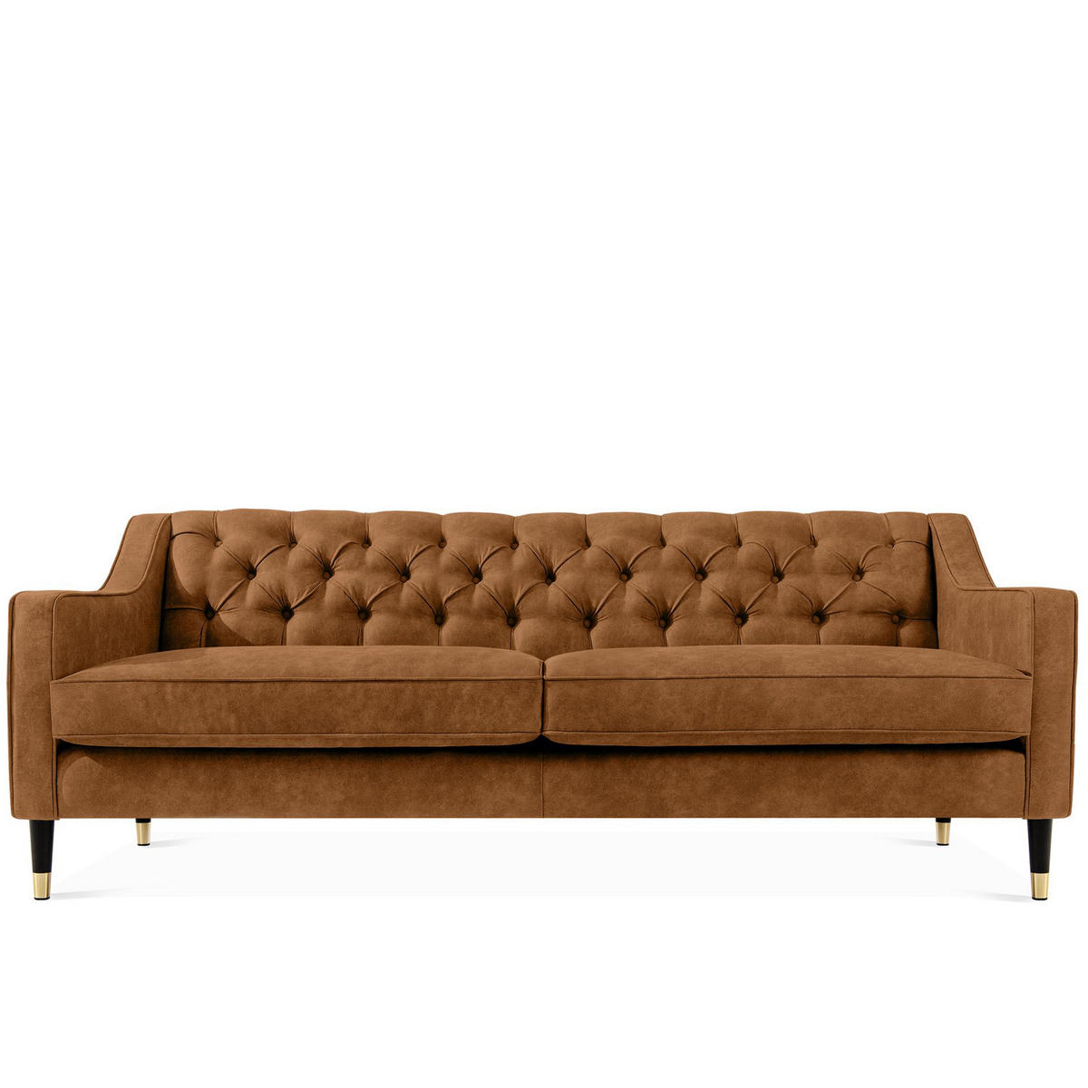 3-SITZER-SOFA NOMUS Velours, gesteppt, Rostbraun - Wengefarben/Dunkelorange, Holz/Holzwerkstoff (192/78/80cm) - KONSIMO®