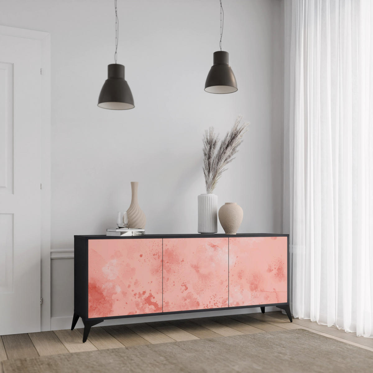 SIDEBOARD CRANE DANCE, Eicheneffekt, 164,5x42x77,5 cm, 3 Türen - Eichefarben/Buchefarben, Holzwerkstoff/Buchenholz (164.5/77.5/42cm) - SpaceRebels