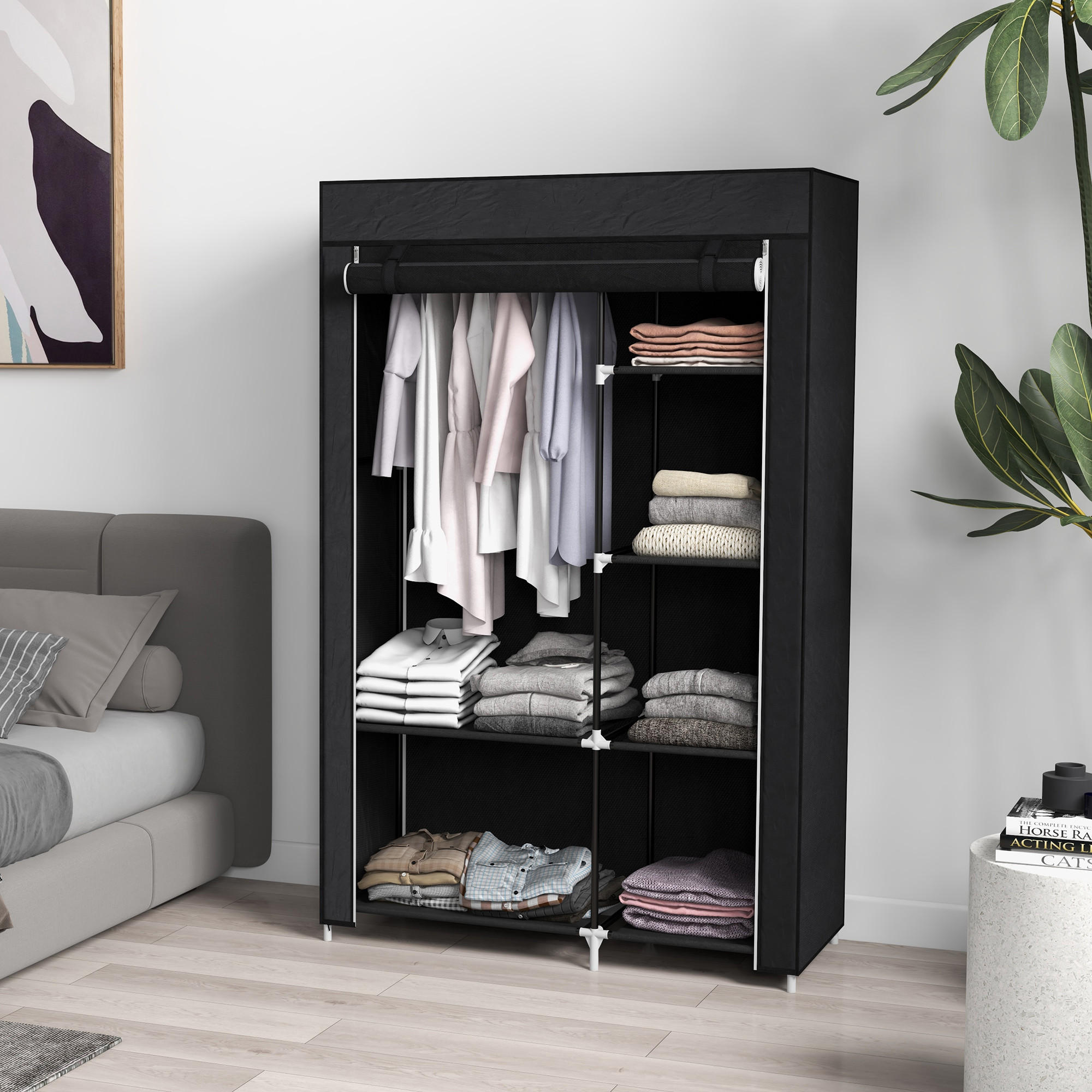 KLEIDERSCHRANK, Stoffschrank, Schwarz - Schwarz, Metall (43/162.5/103cm) - HOMCOM