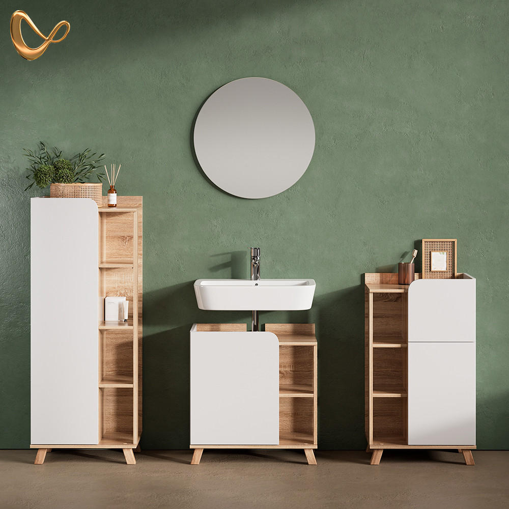 BADMÖBEL-SET Marano Sonoma/Weiß 4 Teile - Weiß/Sonoma Eiche, Holzwerkstoff (60/65/35cm) - Livinity®
