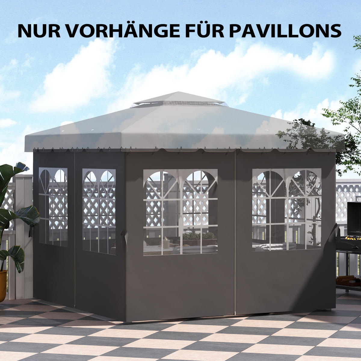 PAVILLON-SEITENWÄNDE, 4 Seitenwand-Paneele für Gartenpavillon, mit Reißverschluss, 3 x 3 m Pavillon, Dunkelgrau - Dunkelgrau, Textil (302/205/1cm)