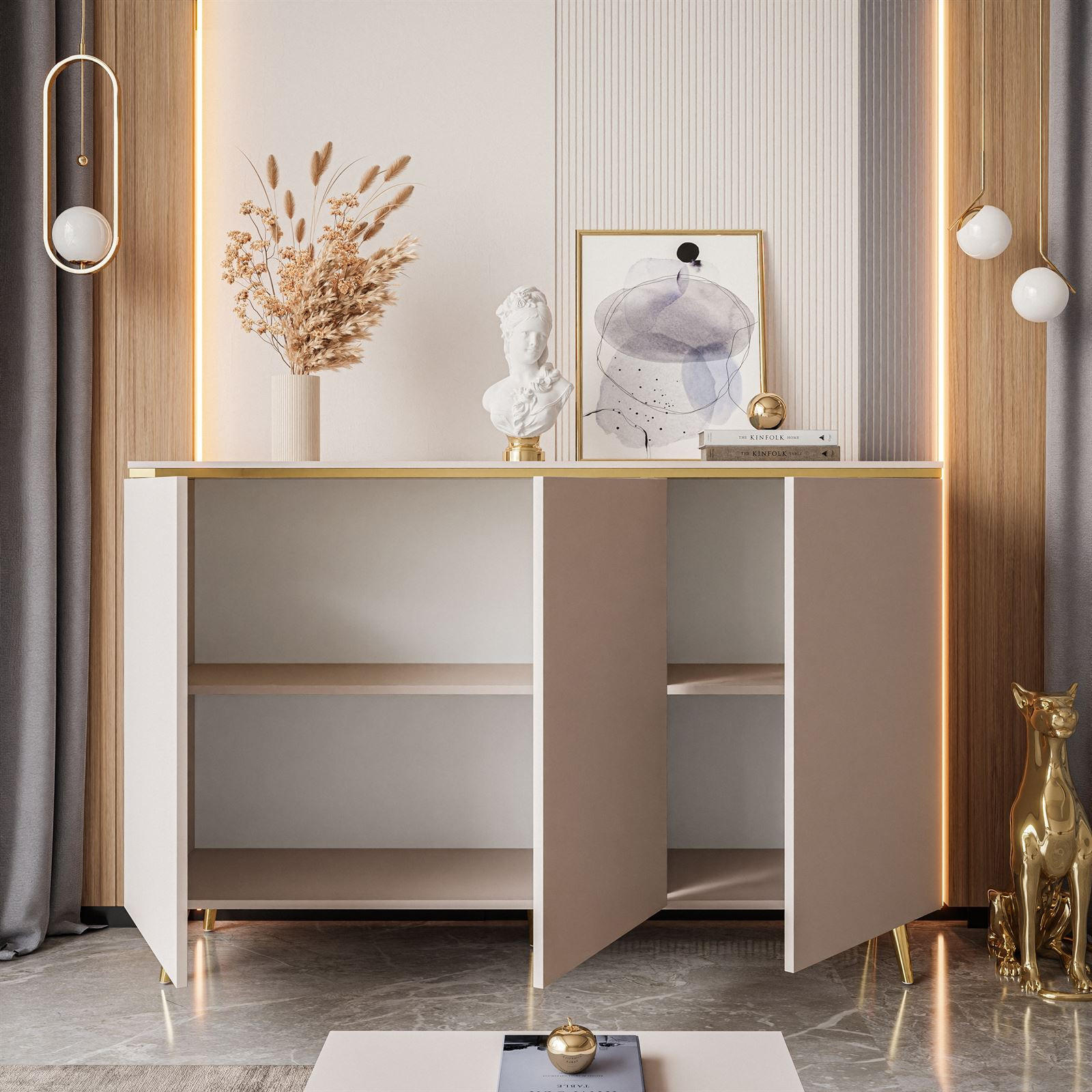 Thumbnail - Lookway Kommode, Kaschmir, Holzwerkstoff, Uni, Rechteckig, rund, 140x90x40 cm, Wohnzimmer, Kommoden & Sideboards, Kommod...