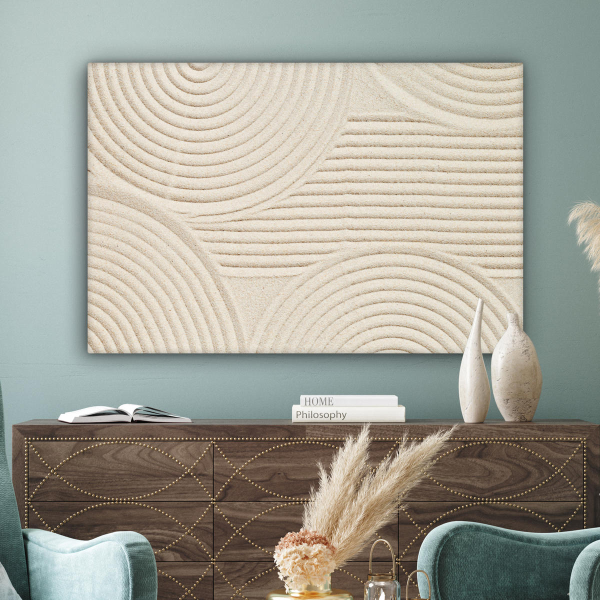 LEINWANDBILD Muster - Abstrakt - Weiß Groß 140x90 cm - Beige, Textil (140/90cm) - MuchoWow