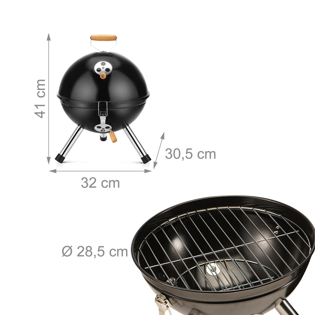 MINI Kugelgrill - Multicolor, Holz/Metall (28.5/41cm) - Relaxdays