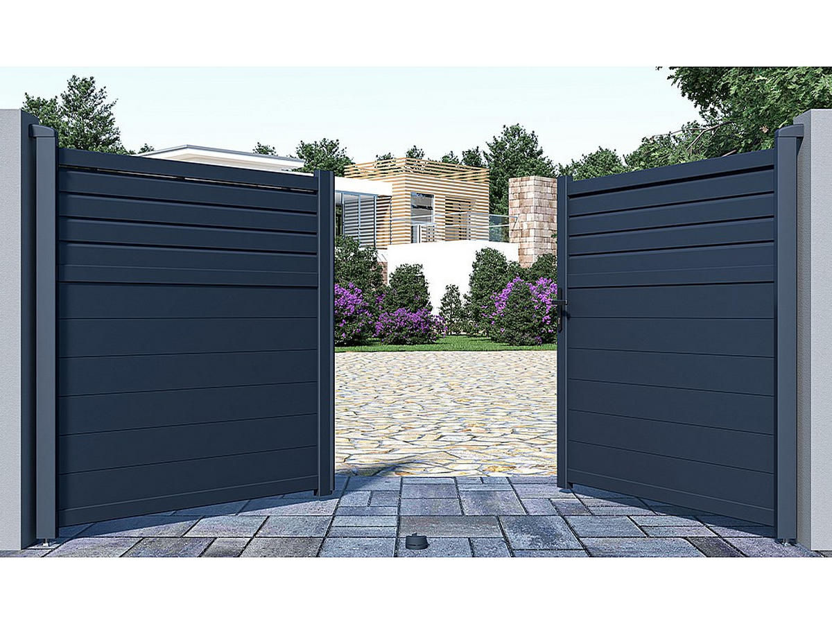 FLÜGELTOR - 300cm x 4.6cm - Aluminium - anthrazitgrau - VIAZO - Anthrazit, Metall (300/161cm) - Vente-Unique