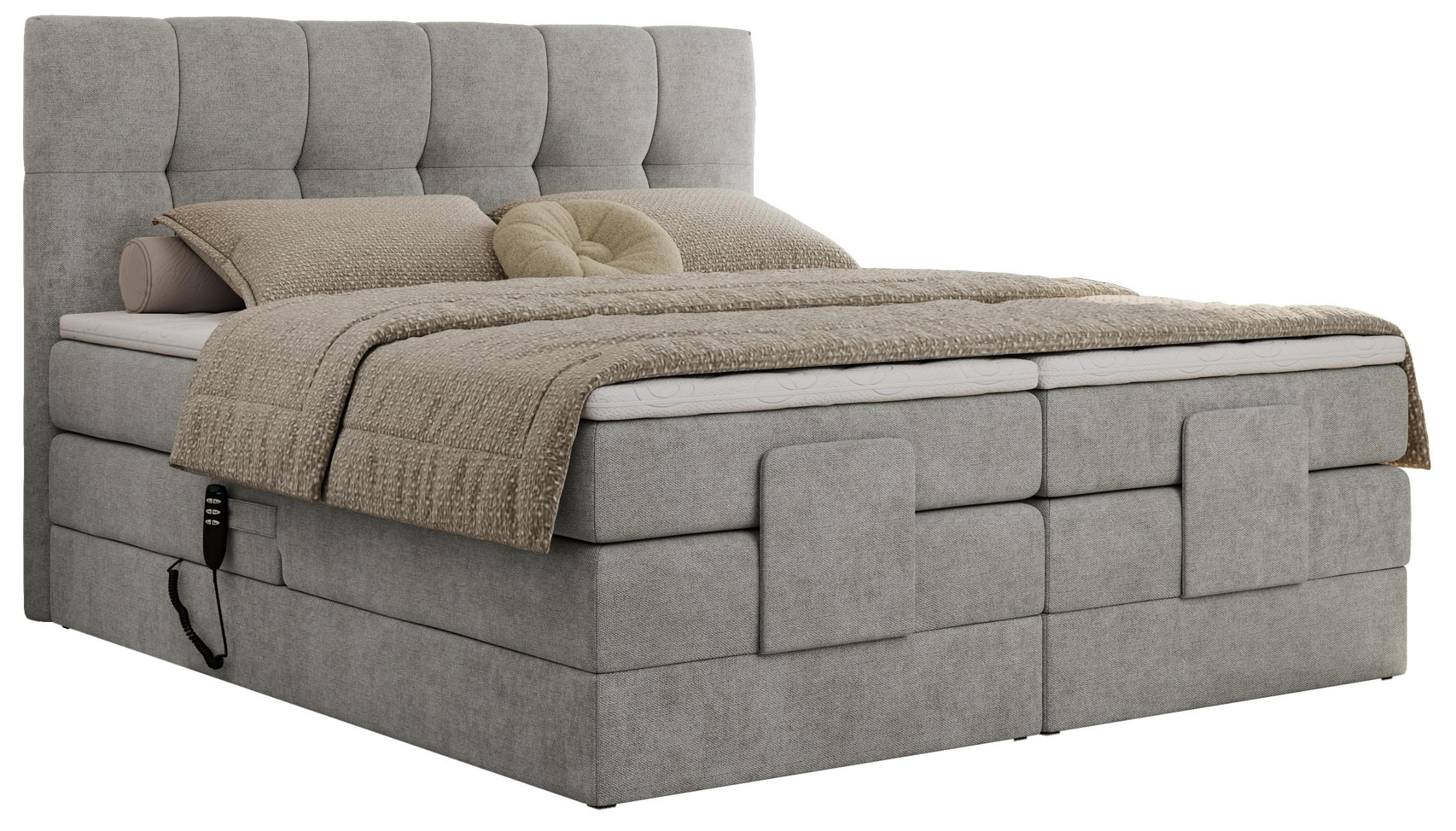 BOXBETT VITTORIA 140/200 - Hellgrau Struktur - H3 - Hellgrau, Holz/Textil (140/200cm) - MKS