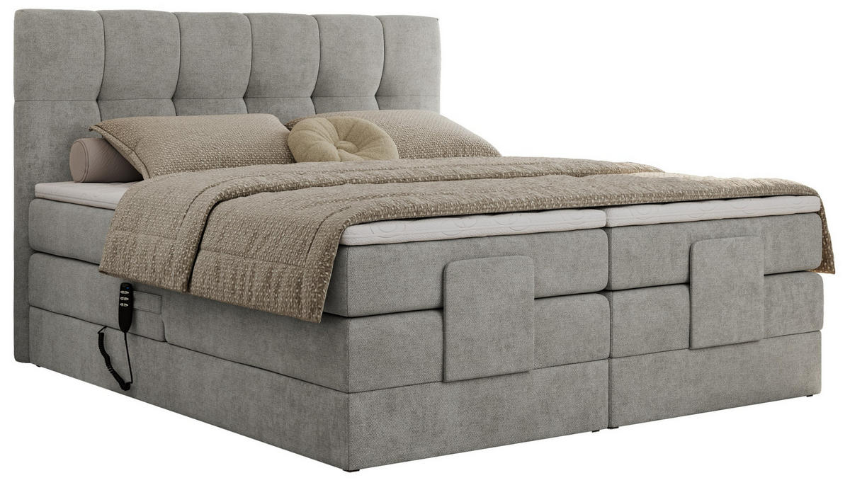 BOXBETT VITTORIA 140/200 - Hellgrau Struktur - H4 - Hellgrau, Holz/Textil (140/200cm) - MKS