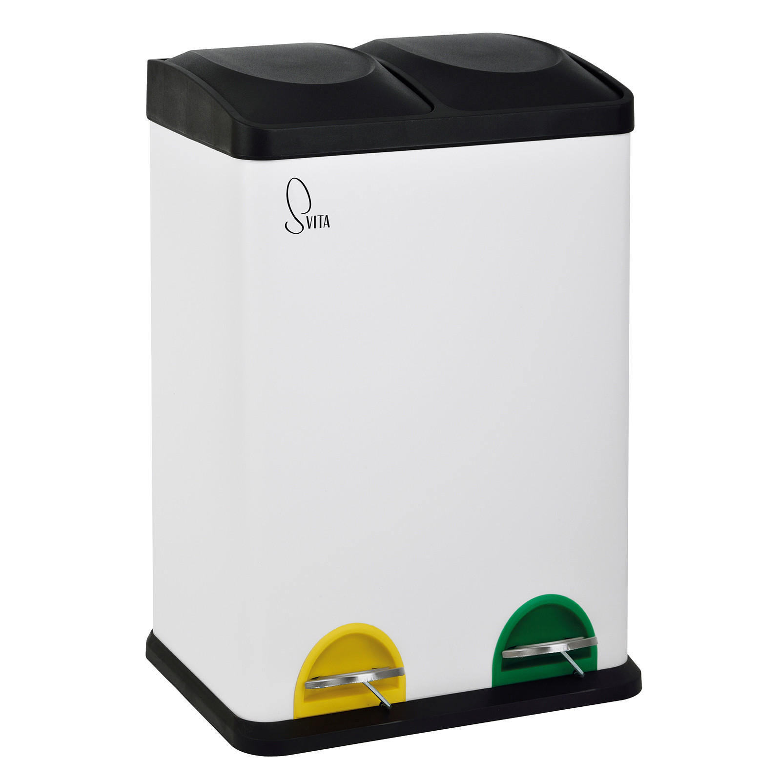 MÜLLEIMER TC2X20 Küchen-Eimer 40Liter Fassungsvermögen 2x20L Abfalleimer 2er-Mülleimer - Weiß, Metall (40/58/33cm) - SVITA