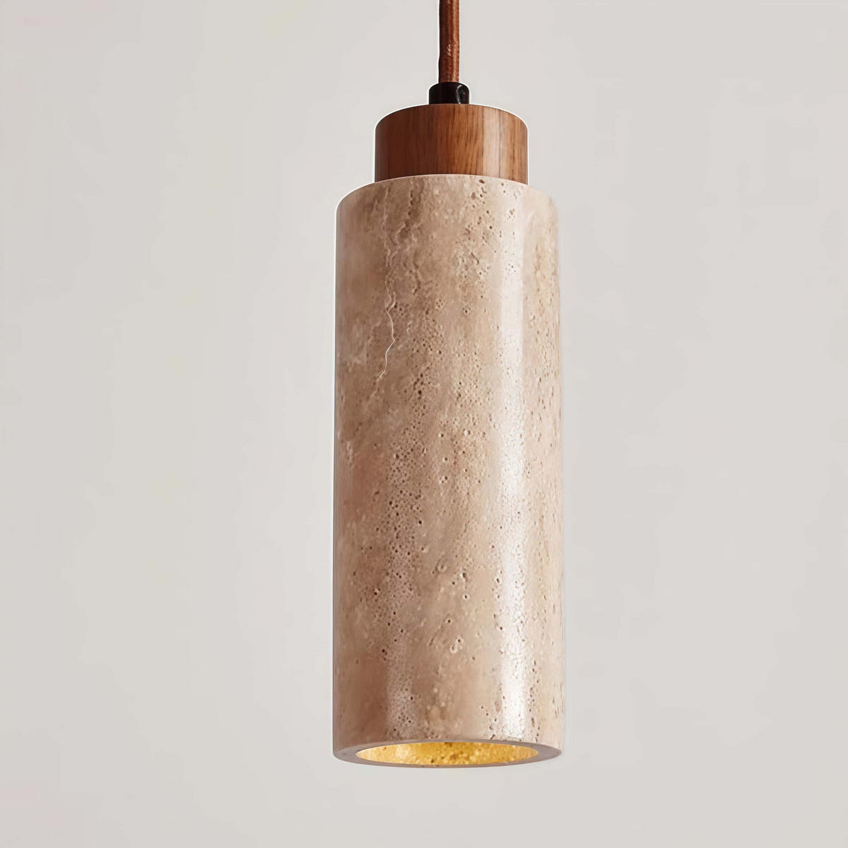 PENDELLEUCHTE Travertin & Holz Wabi-Sabi, Natur - Gelb, Stein (5/18/5cm) - Weltevree