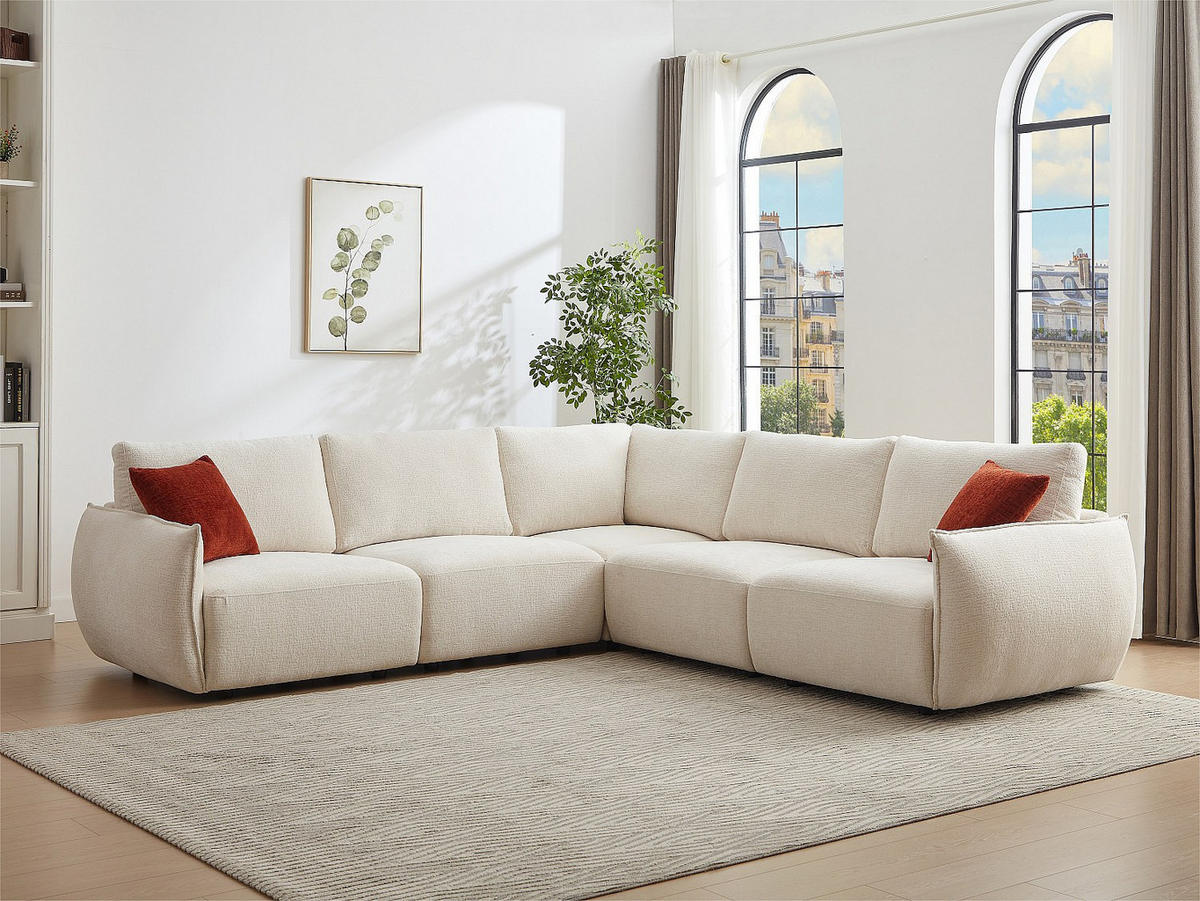 ECKSOFA – Chenille-Stoff – Beige – OCTAVINE - Beige, Textil (276/276cm) - Vente-Unique