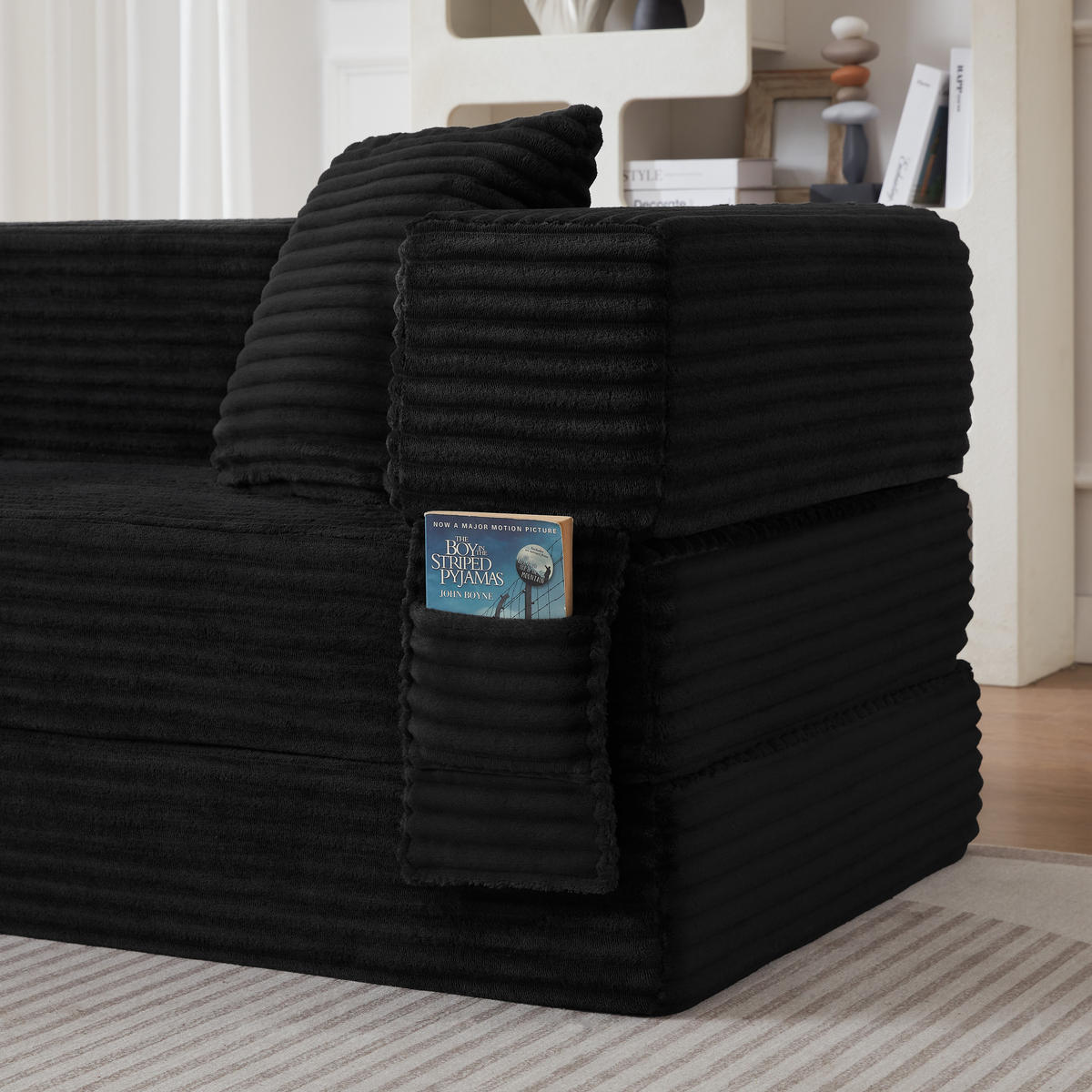 SCHLAFSOFA 2-Sitzer Sofa mit Schlaffunktion,Cord,Schwarz - Schwarz, Textil (200/60/76cm) - LVHOM