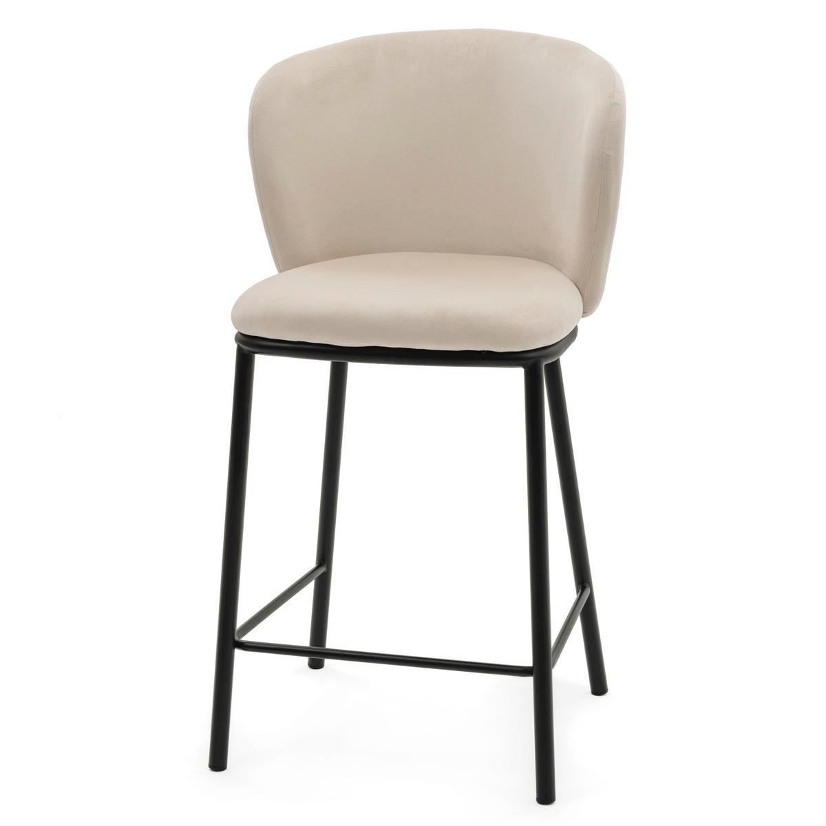 BARHOCKER BARI gepolsterter mit Steppung - beige - Samt Velour - Beige/Schwarz, Textil/Metall (55/94/57cm) - NEW HOME