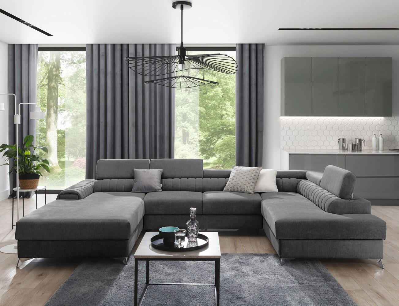 Thumbnail - Eltap Wohnlandschaft, Dunkelgrau, Textil, 6-Sitzer, U-Form, 354x92x202 cm, Wohnzimmer, Sofas & Couches, Wohnlandschaften...