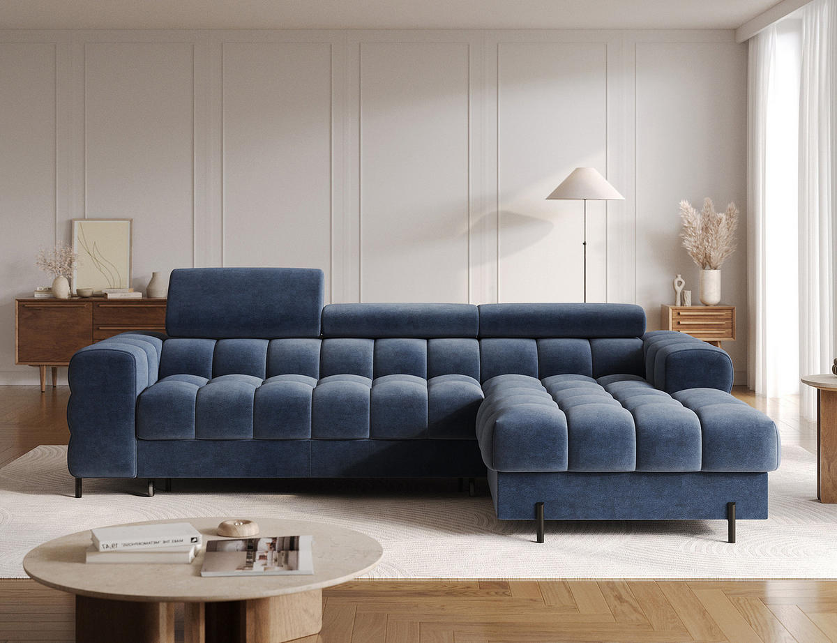 ECKSOFA FELRO mit Schlaffunktion, Bettkasten & verstellbaren Kopfstützen – Modernes Premium-Ecksofa in L-Form - Blau, Kunststoff (181/285cm) - Wohnideebilder