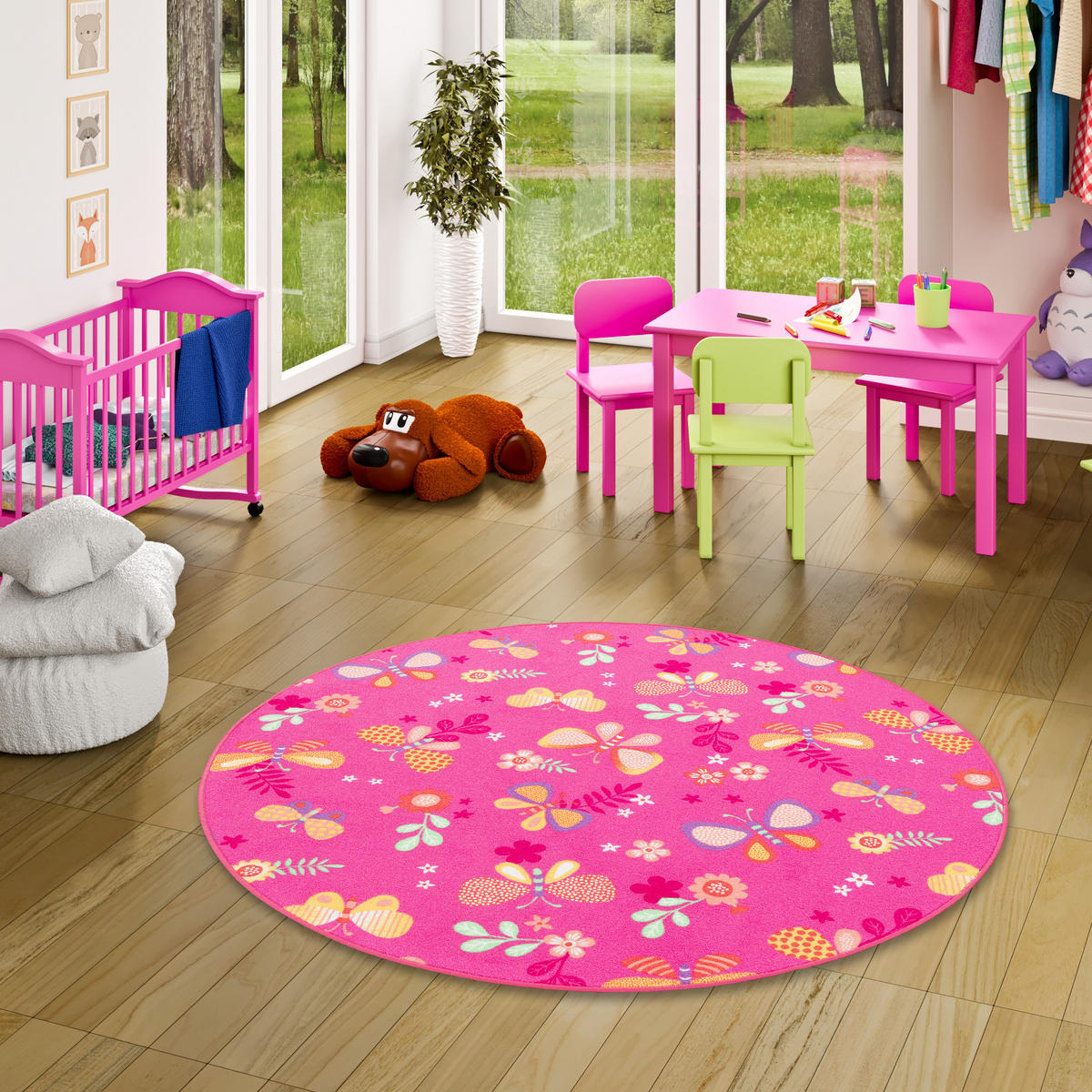KINDER SPIEL TEPPICH SCHMETTERLING RUND - Pink, Textil (160/160cm) - Snapstyle