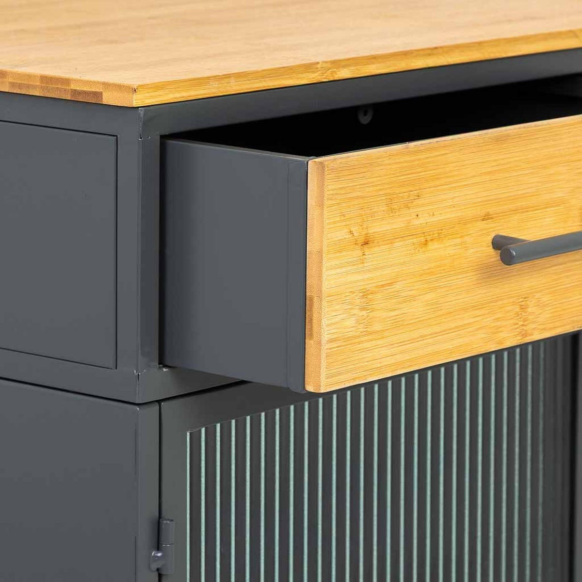 SCHRANK aus Glas und Holz mit 3 Schubladen, Schwarz, 120x35x80h cm - Schwarz, Holz (120/79/35cm) - Wanderlust