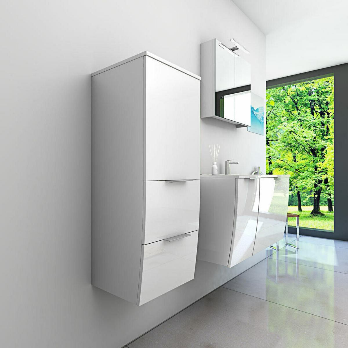 BADMÖBEL Set Gently 1 V2 L Weiß MDF Waschtisch 90cm mit 5W LED-Strahler / Energiebox - Weiß, Glas/Kunststoff (46/52/90cm) - AcquaVapore by Sandra Jentho
