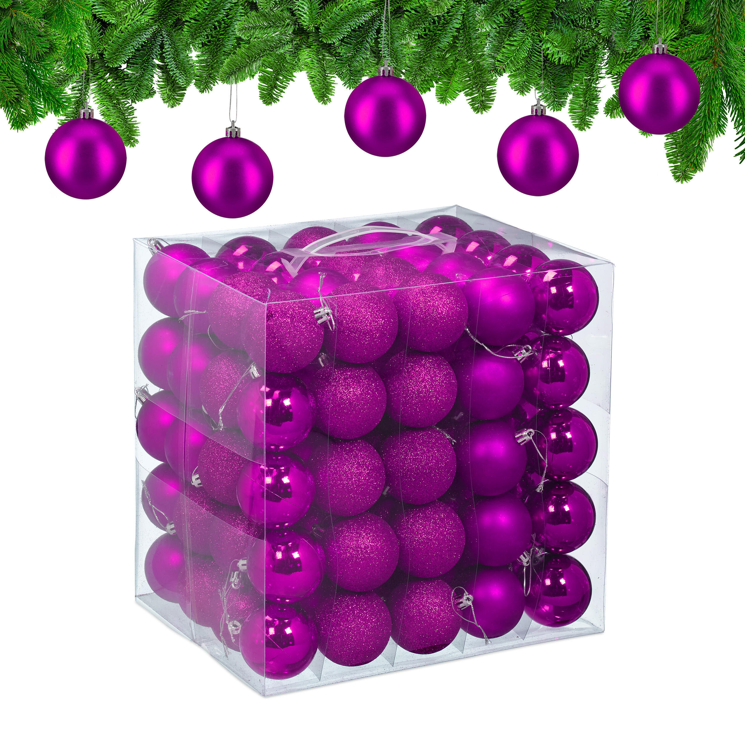 100XWEIHNACHTSKUGELN - Pink, Kunststoff (6/7/6cm) - Relaxdays