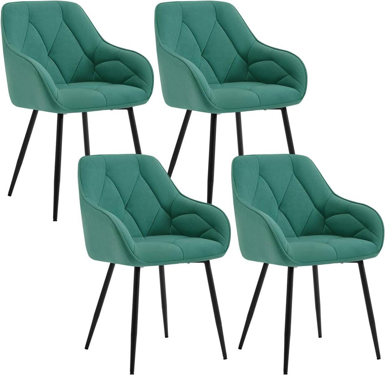 ESSZIMMERSTUHL 4er Set ergonomisch, aus Samt, Türkis - Türkis/Schwarz, Kunststoff/Textil (56/83.5/53cm) - Woltu