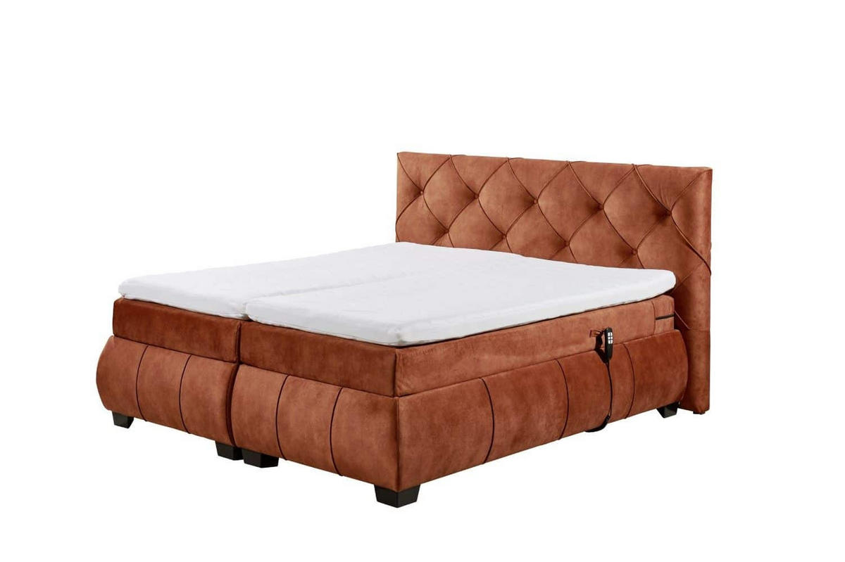 BOXSPRINGBETT 180x200 inkl. Elektrofunktion, Topper und Matratze - Schieferfarben/Rostfarben, Holz/Holzwerkstoff (180/200cm) - ed exciting design
